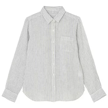 [MUJI無印良品]女法國亞麻直紋長袖襯衫L白色