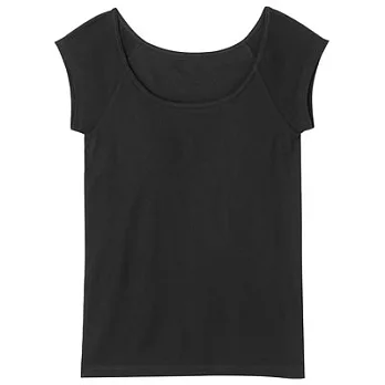 [MUJI無印良品]女棉混內裏網織涼感舒適有杯法式袖衫S黑色