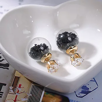 AmaZing 韓國小飾品-七彩玻璃水鑽鋯石氣泡雙面耳釘 (5色可選)黑鑽