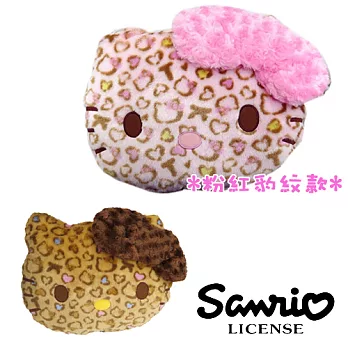 【日本正版商品】三麗鷗 Hello Kitty 豹紋款大頭造型 靠墊/抱枕/午安枕-粉