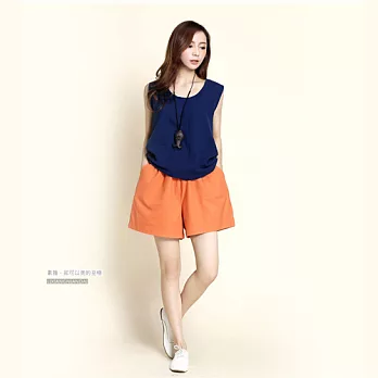 輕鬆百搭亞麻短裙褲 -XL橘色