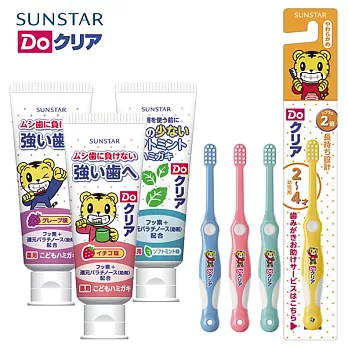 日本SUNSTAR 巧虎一起刷刷牙兒童組(兒童牙膏*3入+兒童牙刷2-4歲*6支)