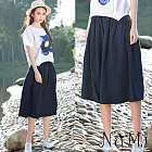 【NuMi】文藝寬鬆棉麻褲裙(M~XXL適穿)FREE深藍色