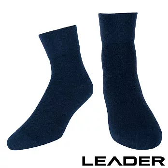 【LEADER】除臭去味 紳士素面短筒寬口襪 (深藍)