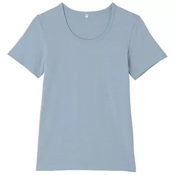 [MUJI無印良品]女有機棉混彈性圓領短袖T恤S淡藍