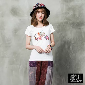 【潘克拉】噴水大小象短T(2色)-F FREE白