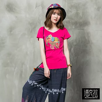 【潘克拉】花色拼布大象短T(4色)-F FREE桃