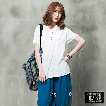 【潘克拉】蕾絲領皺線短T(橫)-F FREE白