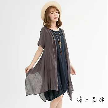 【慢。生活】短袖棉麻長罩衫(2色)-F FREE灰