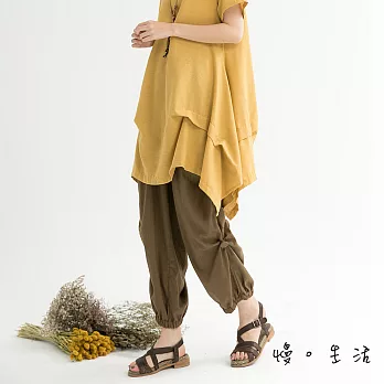【慢。生活】設計款棉麻打摺褲(2色)-F FREE軍綠