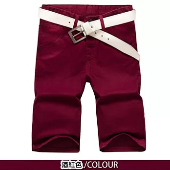 韓版夏季薄款修身直筒五分褲 -28酒紅色