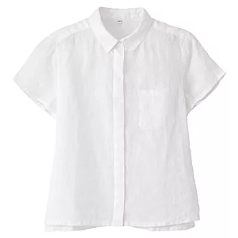 [MUJI無印良品]女法國亞麻短袖襯衫M白色
