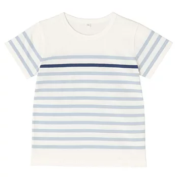 [MUJI無印良品]兒童有機棉寬紋短袖T恤110淺藍橫紋