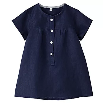 [MUJI無印良品]幼兒法國亞麻水洗短袖長版衫90深藍