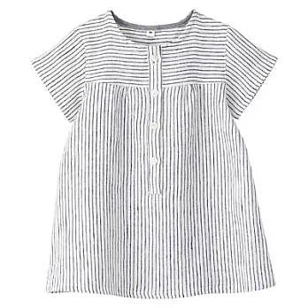 [MUJI無印良品]幼兒法國亞麻水洗短袖長版衫100柔白直紋