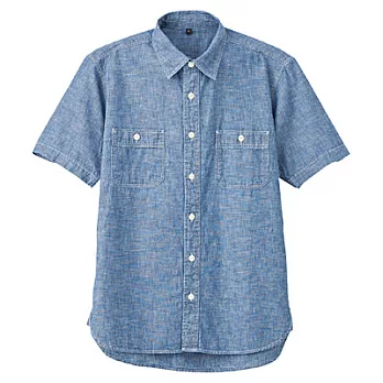 [MUJI無印良品]男有機棉棉織雙口袋短袖襯衫L藍色
