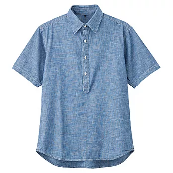 [MUJI無印良品]男有機棉棉織短袖套衫S藍色