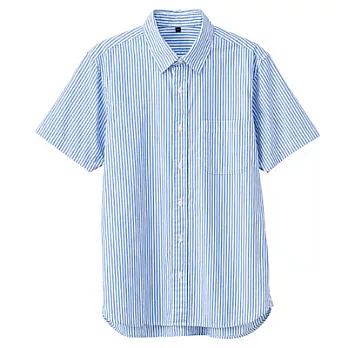 [MUJI無印良品]男有機棉直紋短袖襯衫S藍色
