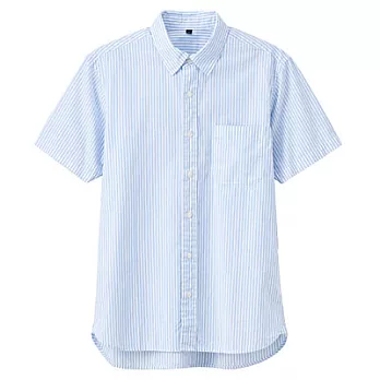 [MUJI無印良品]男有機棉直紋短袖襯衫S淺藍