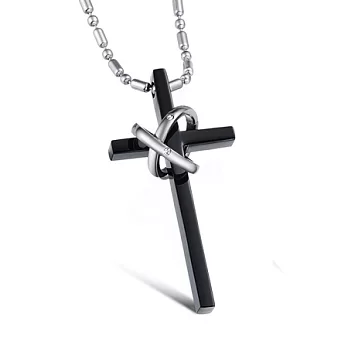 AmaZing 珍愛纏綿-十字架雙環鈦鋼情侶對鍊 (2款可選)黑色