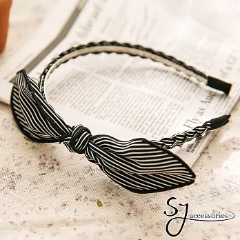 【SJ】美式鄉村條紋蝶結編織髮箍-雙色條紋