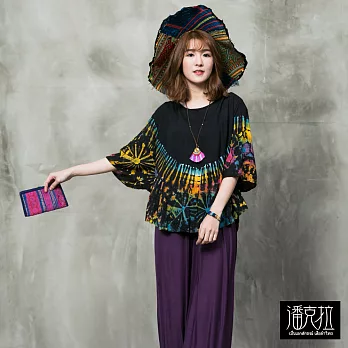 【潘克拉】綁染蝴蝶袖上衣-F FREE黑