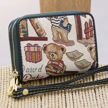 AmaZing 熊很大英倫學院風多層雙拉鍊短夾 (4色任選)綠邊白底