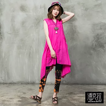 【潘克拉】V領刷花捲大T(桃)-F FREE桃