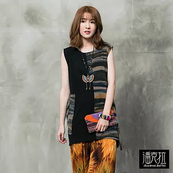 【潘克拉】視覺拔染刷色背心-F FREE黑