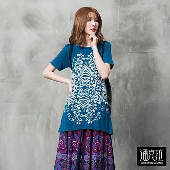 【潘克拉】對稱大圖騰上衣(2色)-F FREE藍