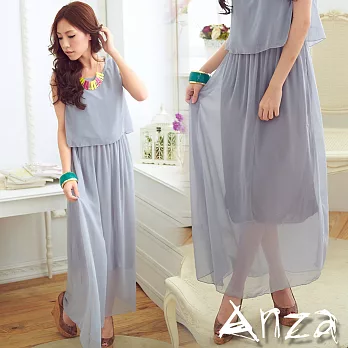 【AnZa】正反兩穿背心式造型連身長裙(二色) FREE清涼灰