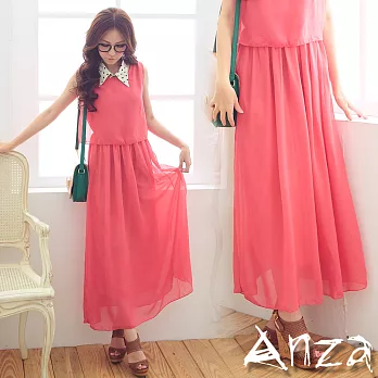 【AnZa】正反兩穿背心式造型連身長裙(二色) FREE杜鵑紅