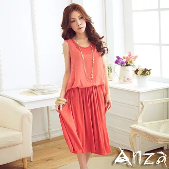 【AnZa】維他命色調‧棉料背心連身洋裝(三色)FREE鮮橙紅