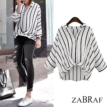 【BR】寬鬆蝙蝠袖條紋顯瘦襯衫(M-XXL可選)M白色