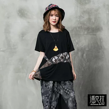 【潘克拉】拼接設計蠟染上衣(2色)-F FREE黑