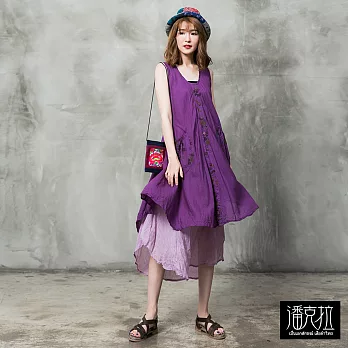 【潘克拉】印花雙口袋連身裙(3色)-F　FREE紫