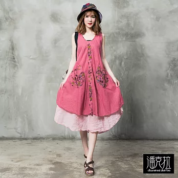 【潘克拉】印花雙口袋連身裙(3色)-F FREE粉