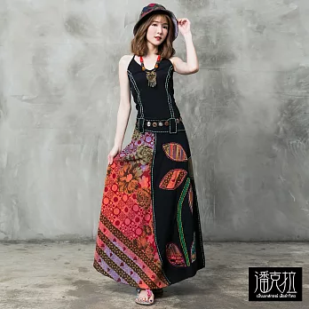 【潘克拉】手工縫線拼布連身裙-F FREE拼色