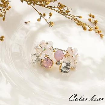 【卡樂熊】優雅粉嫩水晶花鑽之心耳環-粉色