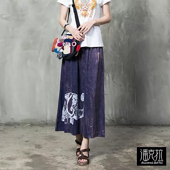 【潘克拉】大象圖案石洗長裙(2色)-F　FREE紫