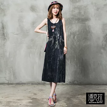【潘克拉】捕夢網石洗連身裙(3色)-F FREE黑