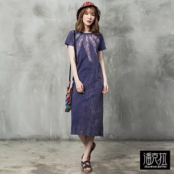 【潘克拉】羽毛領石洗連身裙(2色)-F FREE紫