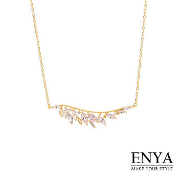 Enya★羽葉綻放水鑽項鍊金色