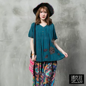 【潘克拉】花瓣手刷捲T(3色)-F FREE牛藍