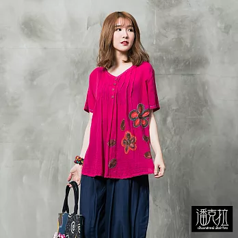 【潘克拉】花瓣手刷捲T(3色)-F FREE桃