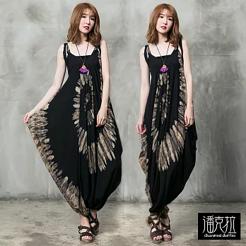 【潘克拉】全染吊帶飛鼠褲(2色)-F FREE黑