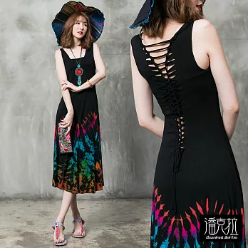 【潘克拉】夏日款露背綁染洋裝-F FREE黑