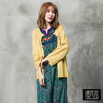 【潘克拉】基本款素色罩衫(2色)-F　FREE黃