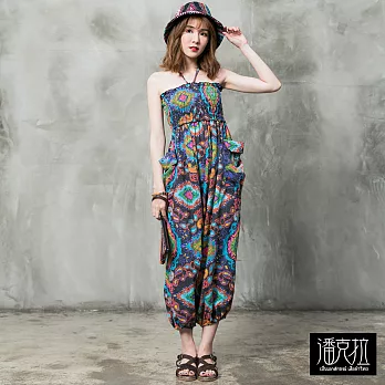 【潘克拉】彩色花布連身飛鼠褲-F FREE花色