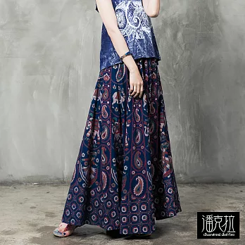 【潘克拉】幻想風印花長裙(2色)-F FREE藍